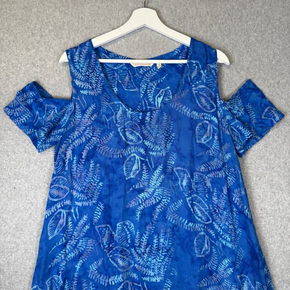 Soft Surroundings Womens Size Medium Blue Floral Batik Cold Shoulder Dress - Picture 2 of 9
